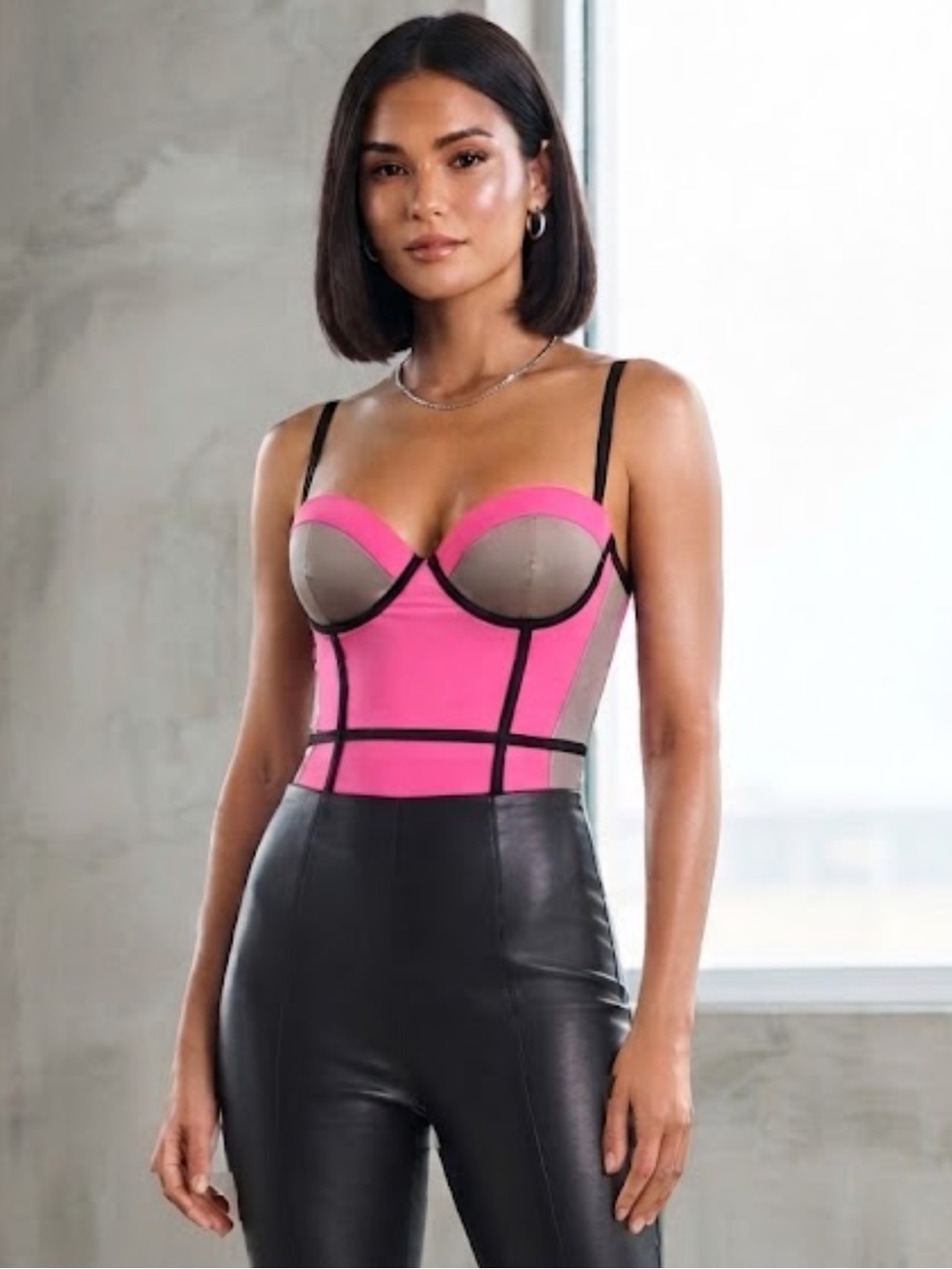NWT Victoria Secret Color Block Bustier Gray, Pink n Black Size 34B Y2K